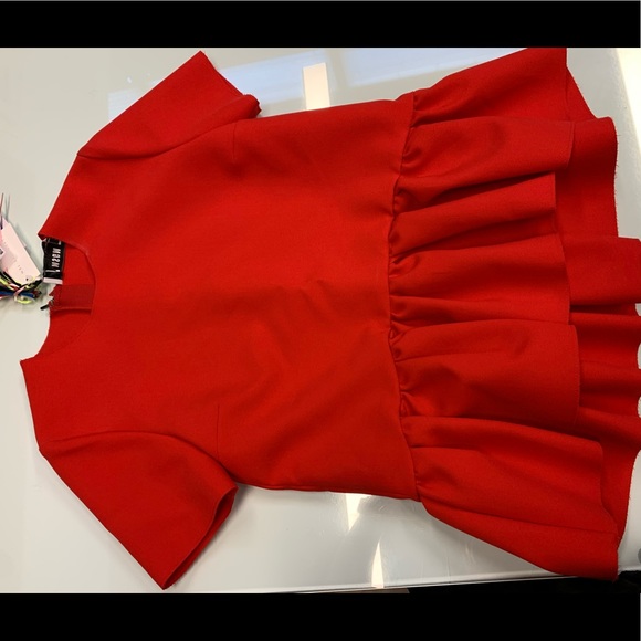 strapless open back dress Love Bonito Crimson Red Sweetheart Spaghetti Strap Peplum Dress